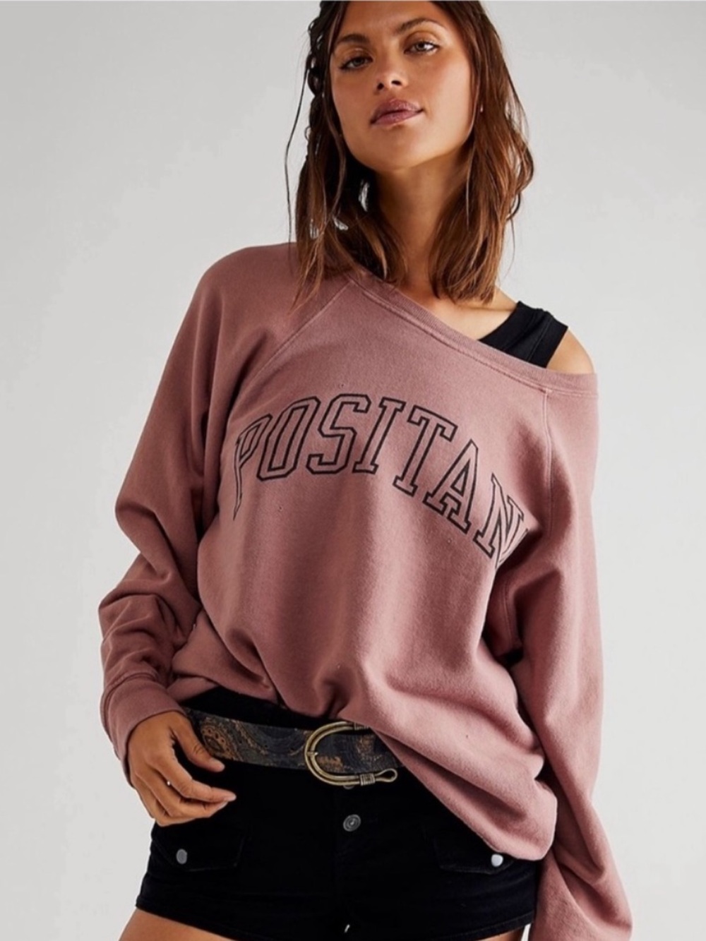 Free People Oversized Positano Sweatshirt in Dusty Rose